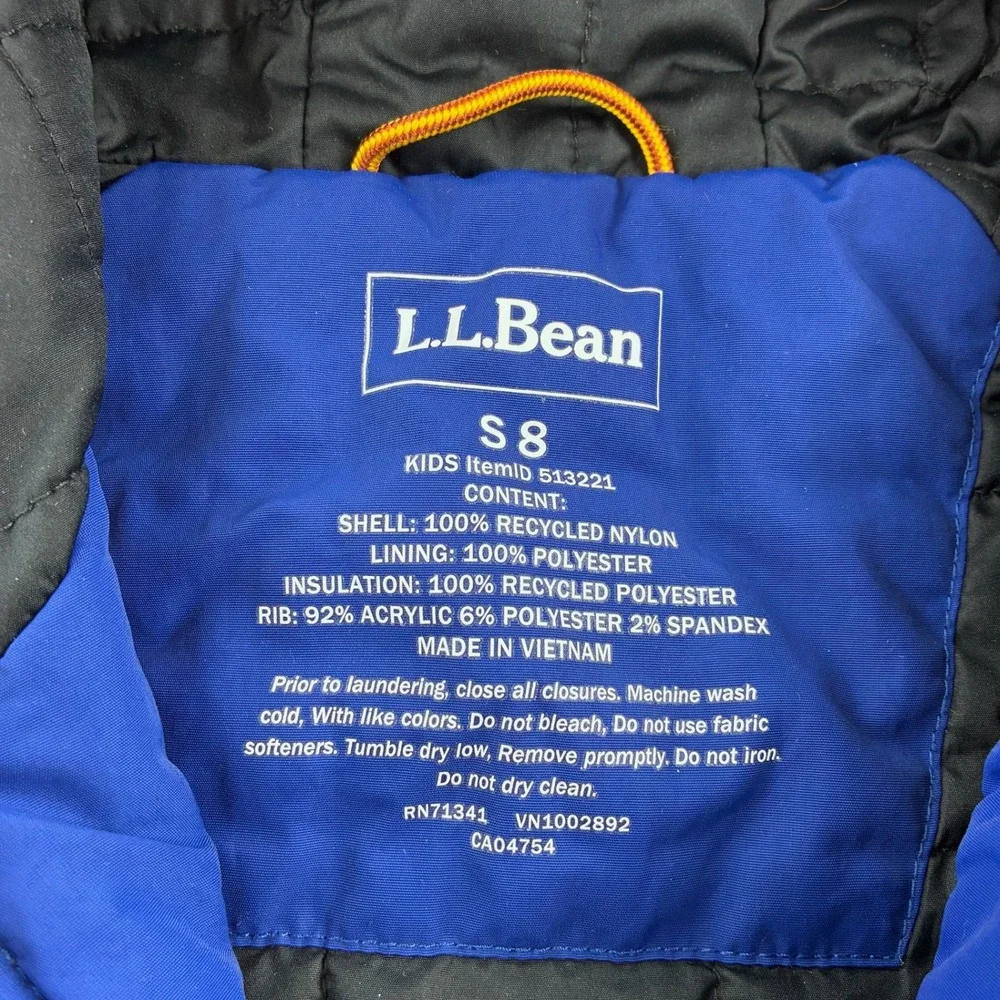 L.L. Bean Hooded Jacket Kids Small Blue Black Insulated Nylon Colorblock 513221